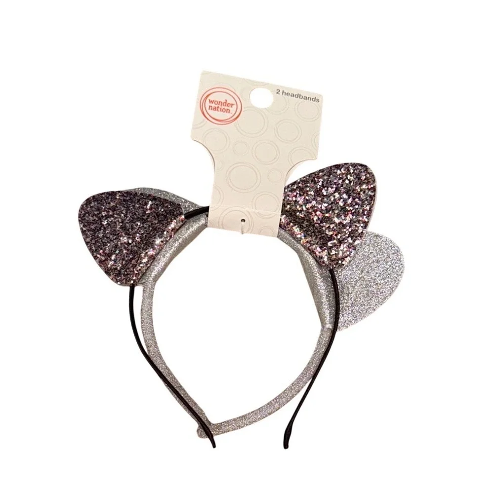 Wonder Nation Kids‎ Glitter Cat Ear Headbands 2 Pack Silver Pink Purple New